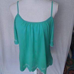 Soulmates Blue Scallop Top Off Shoulder Lace Trim